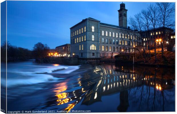 New Mill by the River Aire at Dusk Canvas Print by Mark Sunderland
