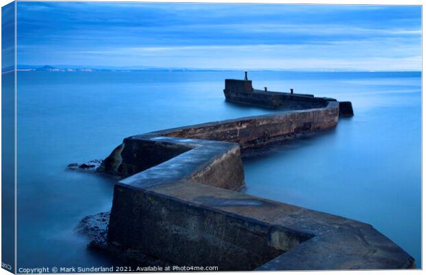 Zig Zag Breakwater at Dusk St Monans Canvas Print by Mark Sunderland