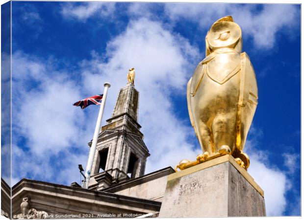Golden Leeds Owl Statue at The Civic Hall in Millennium Square L Canvas Print by Mark Sunderland