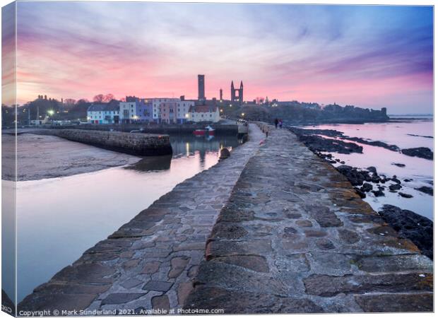 St Andrews Harbour at Dusk Canvas Print by Mark Sunderland