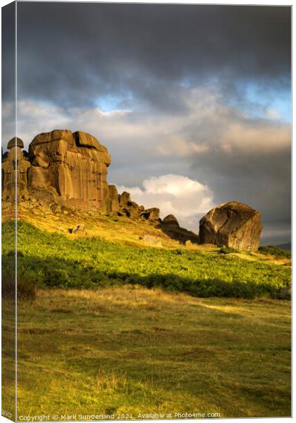 Clouds Clearing Over Cow and Calf Rocks Ilkley Moor Canvas Print by Mark Sunderland