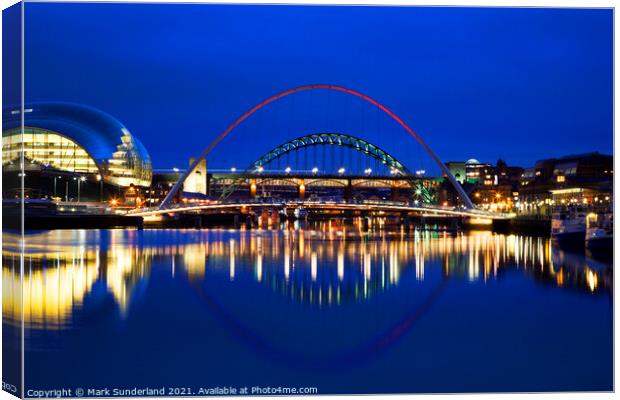 Tyne Bridges at Dusk Canvas Print by Mark Sunderland