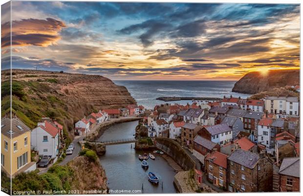 Sunrise over Staithes Canvas Print by Paul Smith