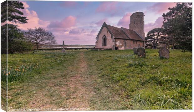 Sunset at Ramsholt Church Canvas Print by Paul Smith