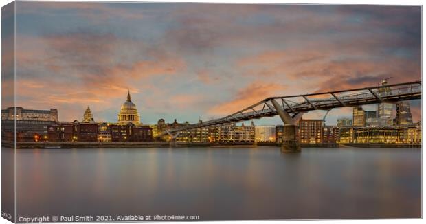 Sunset over St Paul's and the Millenium Bridge Canvas Print by Paul Smith