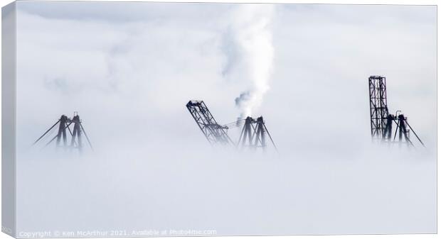 Cranes in the mist  Canvas Print by Ken McArthur