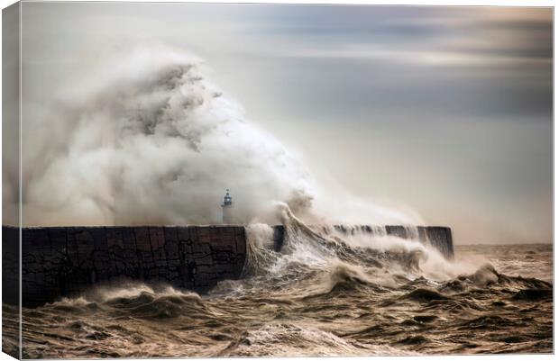 Newhaven Lighthouse in Storm Canvas Print by Judith Stewart