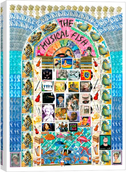 Jukebox stamp collage Canvas Print by Steve Tucker