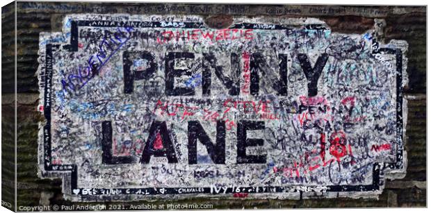 Penny Lane L18 old street sign Canvas Print by Paul Anderson