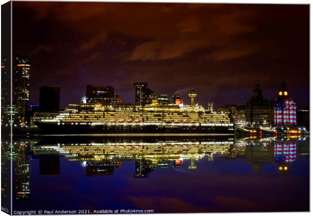 Queen Elizabeth at night, at Liverpool waterfront Canvas Print by Paul Anderson