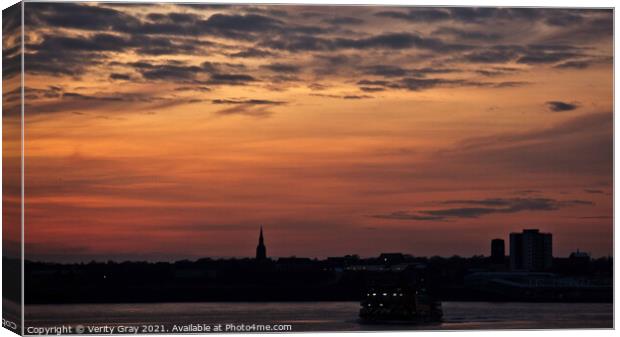 Sunset over Liverpool Canvas Print by Verity Gray