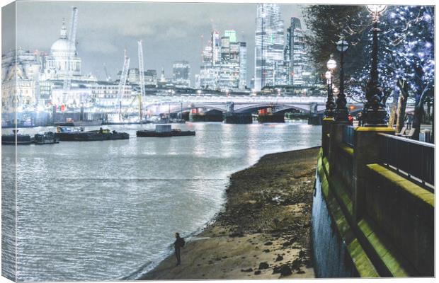 London River Thames : Lone Figure Canvas Print by Awoken Photography UK