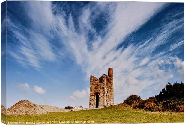 Wheal Uny Tin Mine Engine House, Redruth Cornwall. Canvas Print by Ernest Sampson