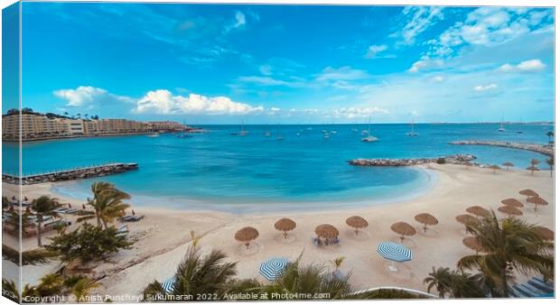 empty beach in sint maarteen  Canvas Print by Anish Punchayil Sukumaran