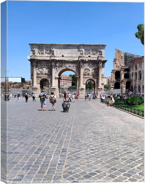 ROME, ITALY - July 7 2022: Colosseum in Rome, Italy. Ancient Roman Colosseum is one of the main tourist attractions in Italy People visit the famous Colosseum in Roma centre. tourism after covid 19 Canvas Print by Anish Punchayil Sukumaran