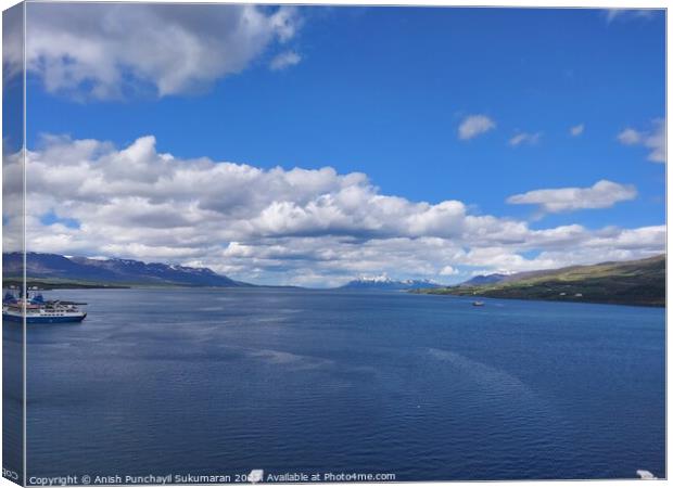 Tranquil Horizon: Beauty of Eyjafjörður Bay and Icelandic Scenic Coast Canvas Print by Anish Punchayil Sukumaran