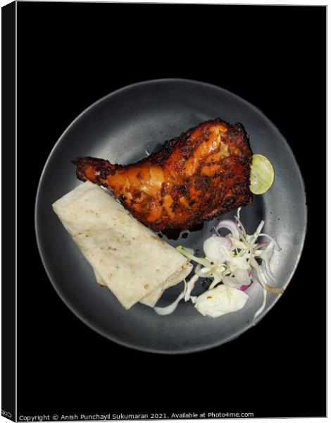 Fleshly cook barbecue chicken with rumali roti and mixed salad Canvas Print by Anish Punchayil Sukumaran