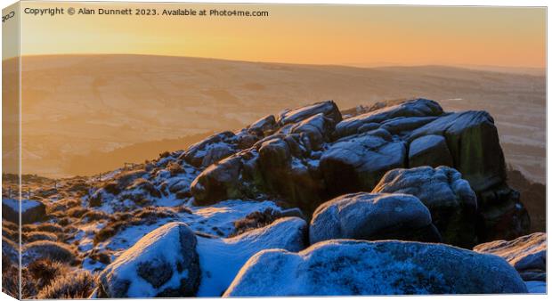 Winter sunrise on The Roaches Canvas Print by Alan Dunnett