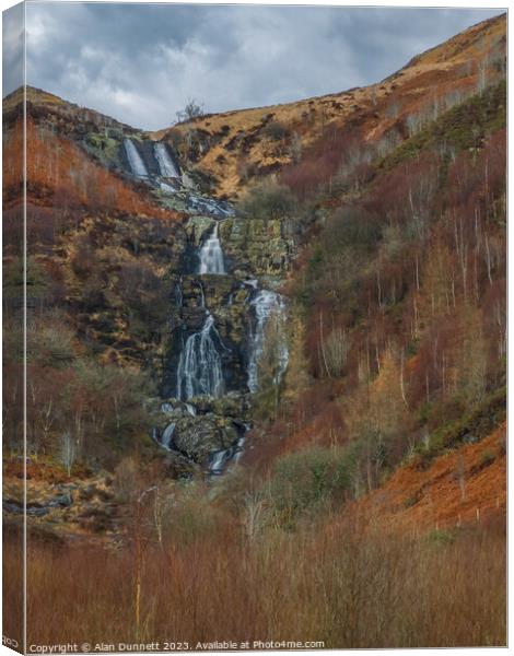 Pistyll Rhyd-y-meinciau (Rhiwargor Waterfalls) Canvas Print by Alan Dunnett