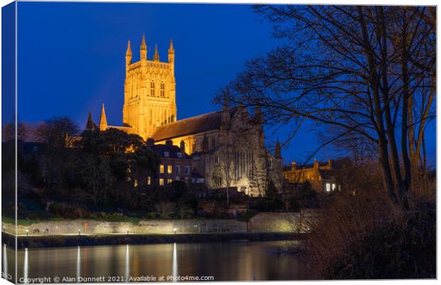 Worcester Cathedral at golden hour Canvas Print by Alan Dunnett