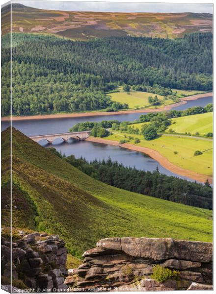 Ladybower from above Canvas Print by Alan Dunnett