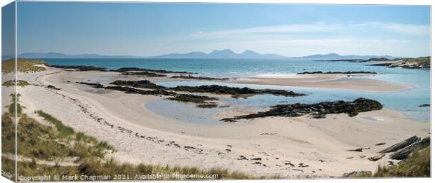 Isle of Colonsay beach with Papas of Jura beyond Canvas Print by Photimageon UK