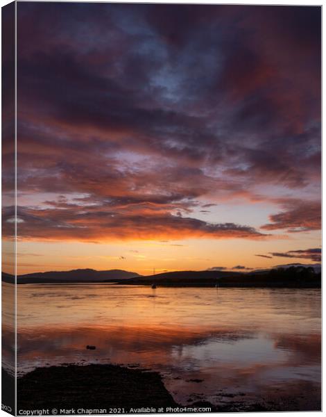 Fiery sunset clouds reflected in the waters of Loch Etive, Scotland, UK Canvas Print by Photimageon UK