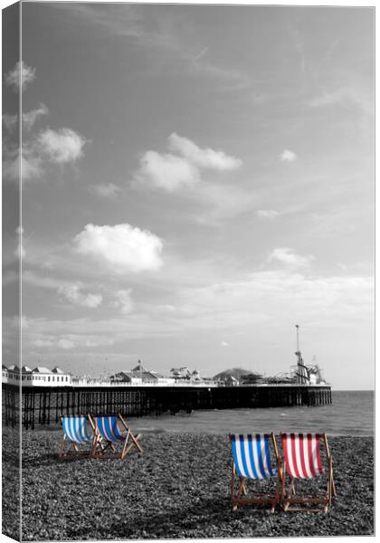 Colourful Deckchairs on Brighton Beach Canvas Print by Neil Overy