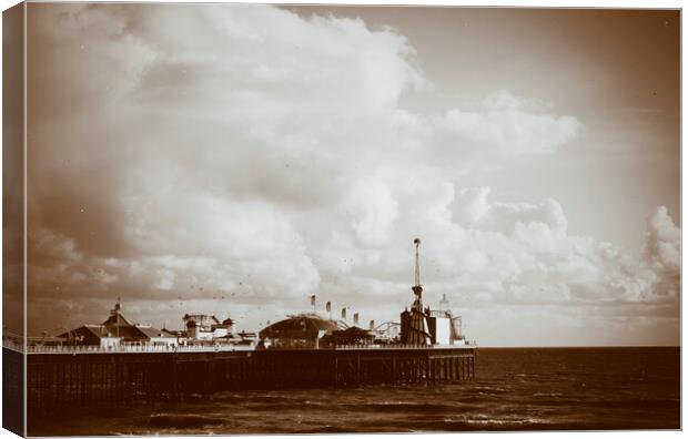 Sepia style photograph of the Palace Pier, Brighton Canvas Print by Neil Overy