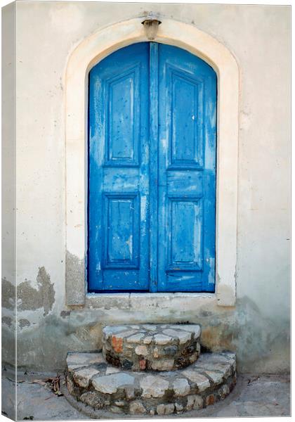 Old Blue Greek Door, Kastellorizo Canvas Print by Neil Overy