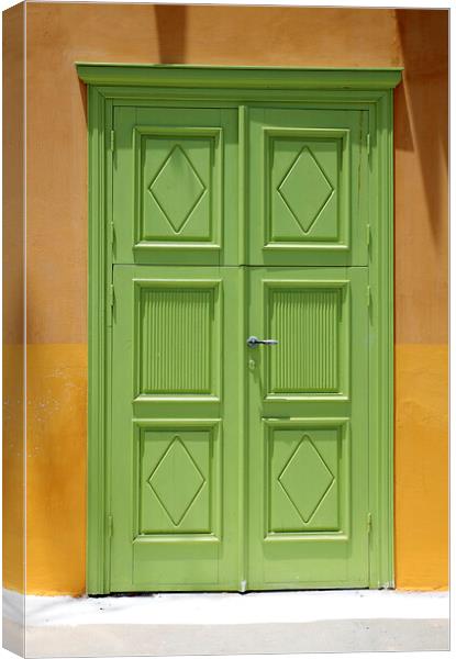 Old Green Greek Door Canvas Print by Neil Overy