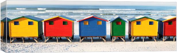Colourful Beach Huts at Muizenberg Beach, South Africa Canvas Print by Neil Overy