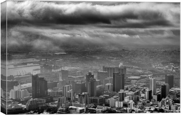 A storm hangs over Cape Town shot in black and white Canvas Print by Neil Overy