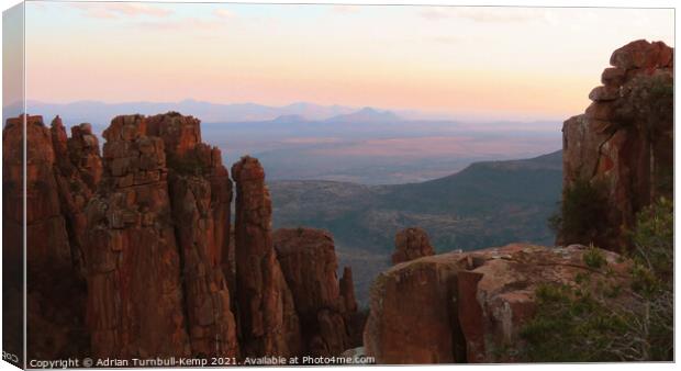 Dolerite columns and Valley of Desolation at dusk Canvas Print by Adrian Turnbull-Kemp