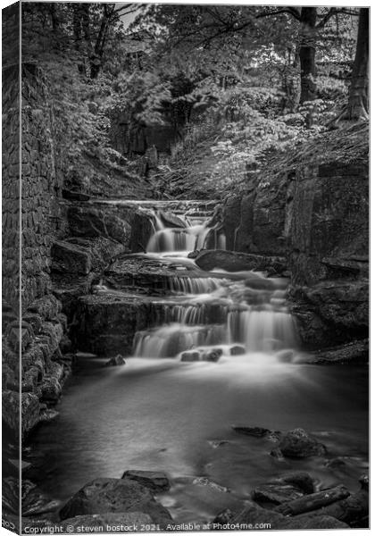 A  waterfall in a forest Canvas Print by steven bostock