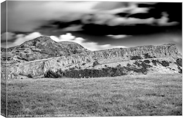 Salisbury Crags and Arthur's Seat Edinburgh. Canvas Print by Philip Leonard