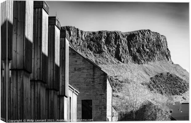 Sailsbury Crags in Edinburgh Scotland photographed from just off the Royal Mile Canvas Print by Philip Leonard