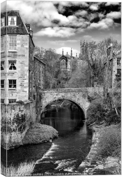 Dean Village Edinburgh, Scotland showing the beautiful bridge over the Water of Leith Canvas Print by Philip Leonard