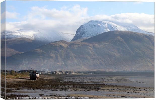 Fort William stands in the shadow of a snow capped Ben Nevis Canvas Print by Alister Firth Photography