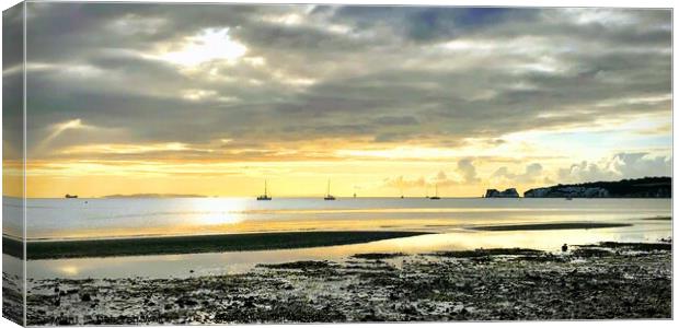 Sunrise Old Harry’s Rock Dorset Canvas Print by Deborah Welfare