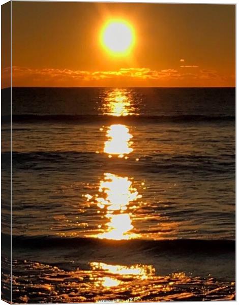Sun rise reflection on sea Canvas Print by Deborah Welfare