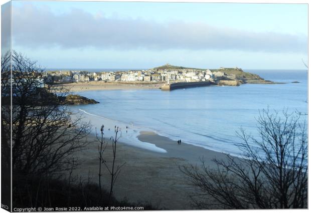 St Ives viewed from the cliff-top coastal path Canvas Print by Joan Rosie