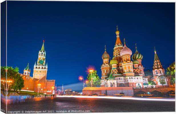 Red Square at night in Moscow Russia Canvas Print by Delphimages Art