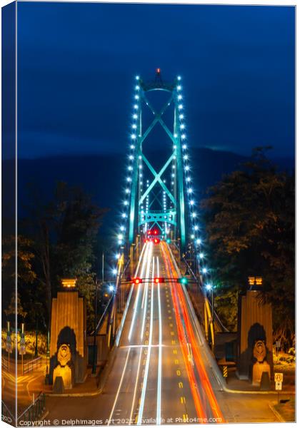 Vancouver, Canada. Lions Gate bridge at night Canvas Print by Delphimages Art