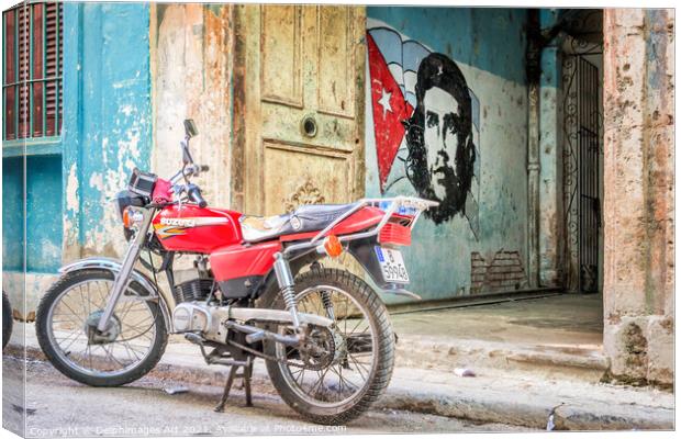 Che Guevara stencil and motorbike in Havana Cuba Canvas Print by Delphimages Art
