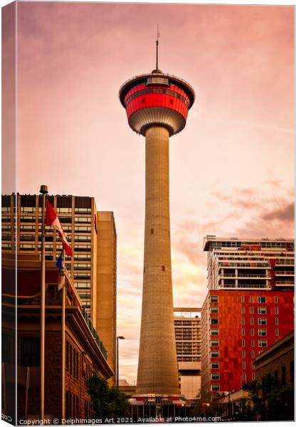 Calgary tower at sunset, Alberta, Canada Canvas Print by Delphimages Art