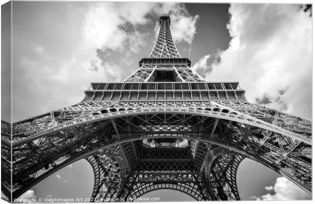 The Eiffel tower from below, Paris France Canvas Print by Delphimages Art
