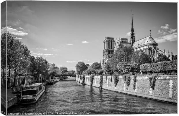 Notre Dame de Paris and the river Seine France Canvas Print by Delphimages Art