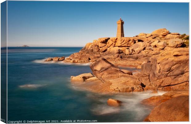 The Pink Granite Coast at golden hour, France Canvas Print by Delphimages Art