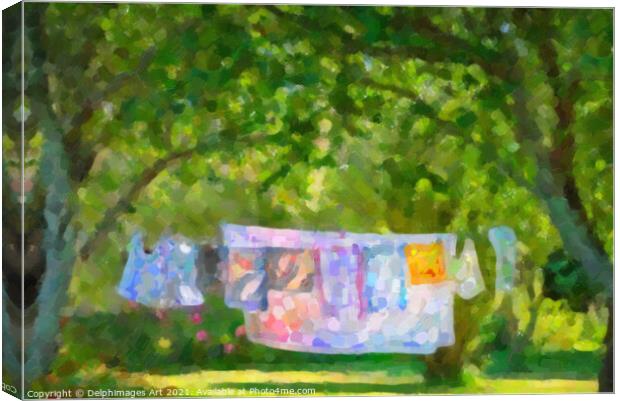 Laundry hanging in a garden in summer Canvas Print by Delphimages Art